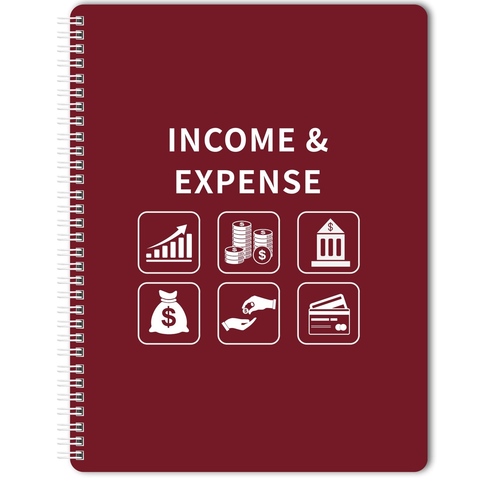 Income and Expense Log Book – Bookkeeping Record Medium, Red