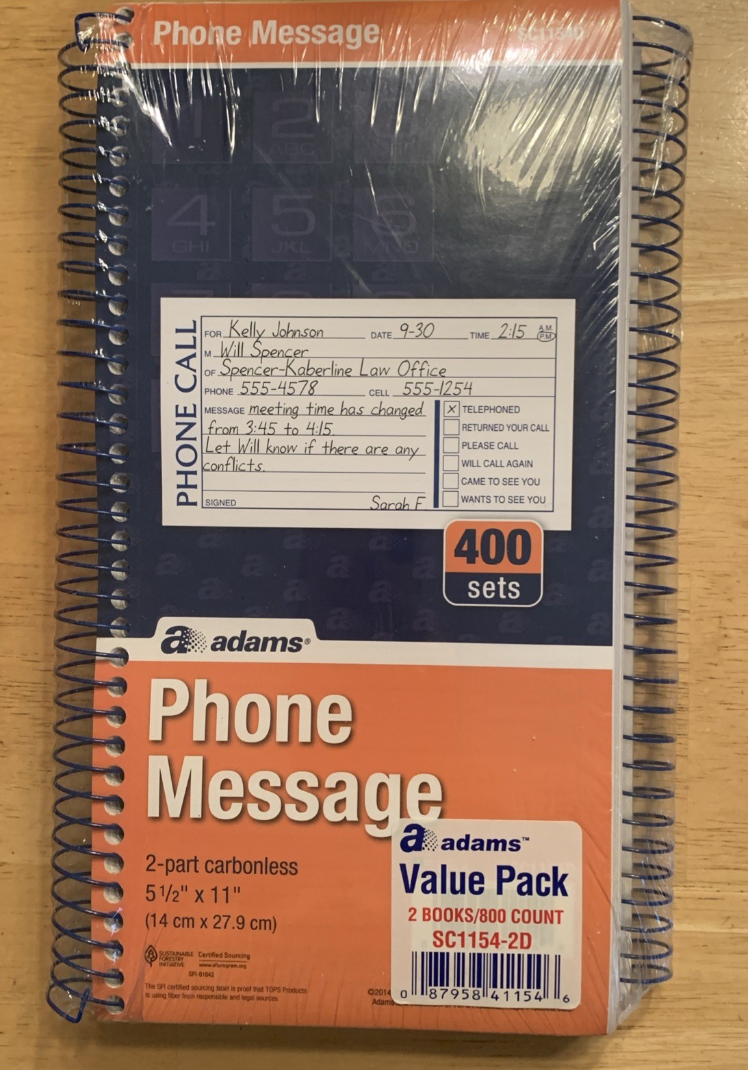 2-Pack Adams Phone Message 800 Count 2-PART Carbonless SC1154-2D VALUE PACK New