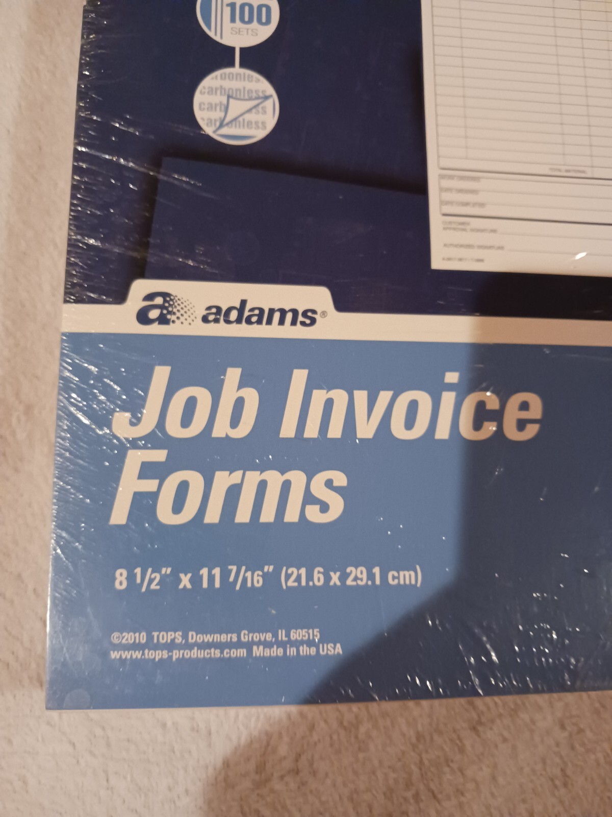 Adams NC2817 Carbonless Job Invoice 2-Part Corbels 100 St./BK