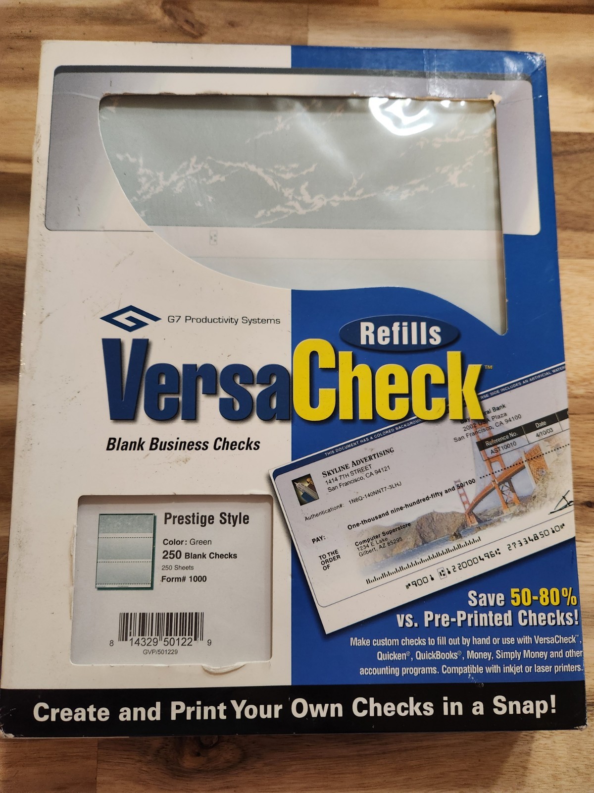 VersaCheck Blank Business Checks Refills: Form #1000 Prestige Style Green