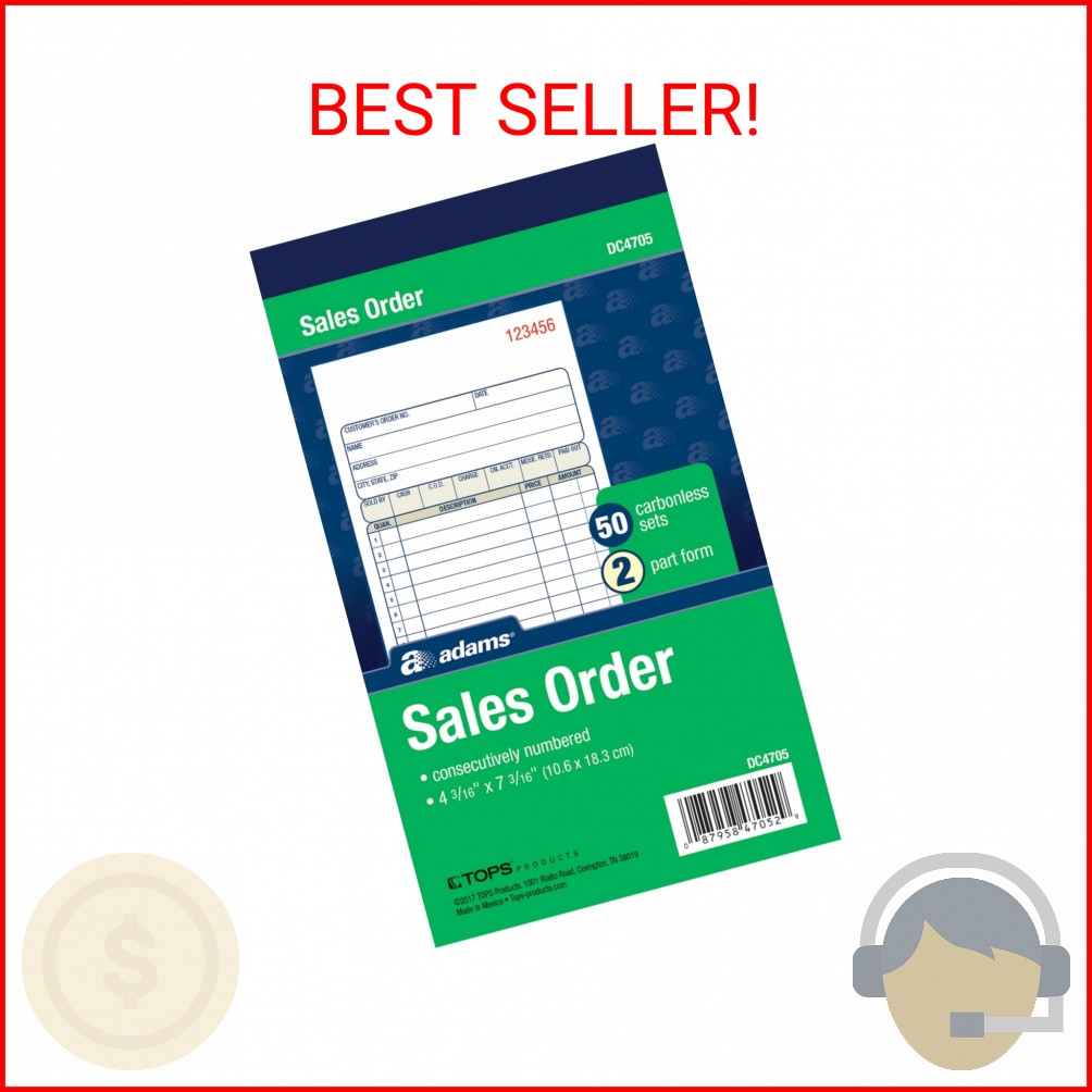 Adams Sales Order Book, 2-Part, Carbonless, White/Canary, 4-3/16 x 7-3/16 Inches