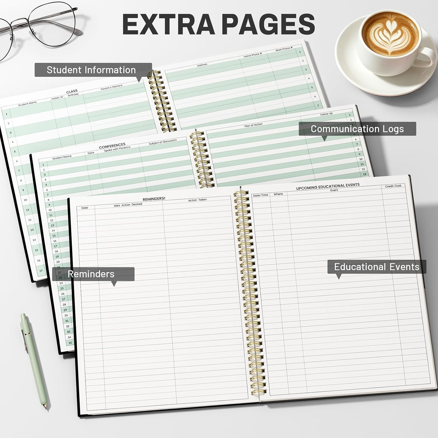 SUNEE Teacher Class Record Book for 9-10 weeks, 36 Names, 8.5×11 Inch, 104 Pages