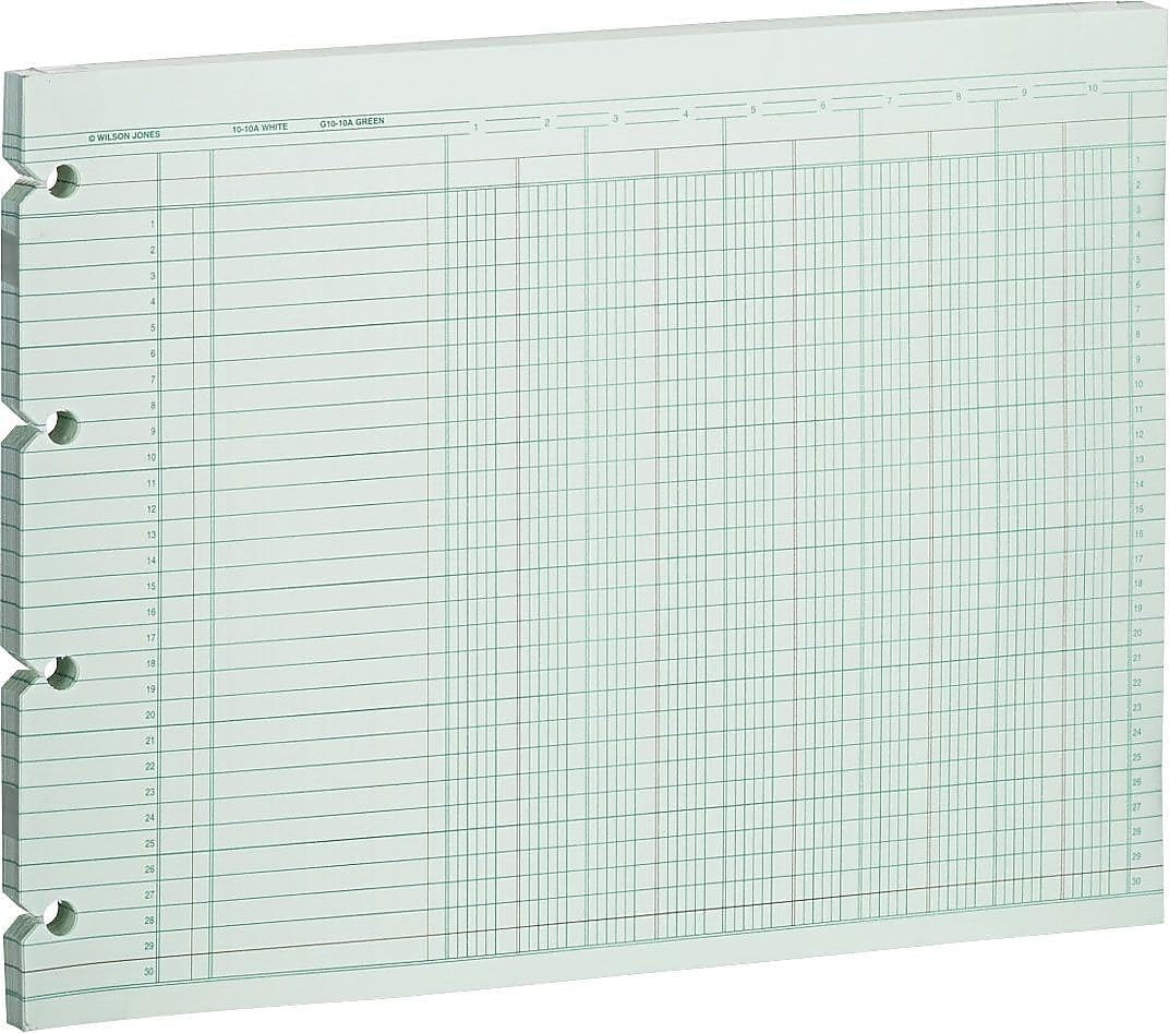 G1010 Accounting Sheets, 10 Column, 9-1/4 x 11-7/8, Green (Pack of 100 Loose She