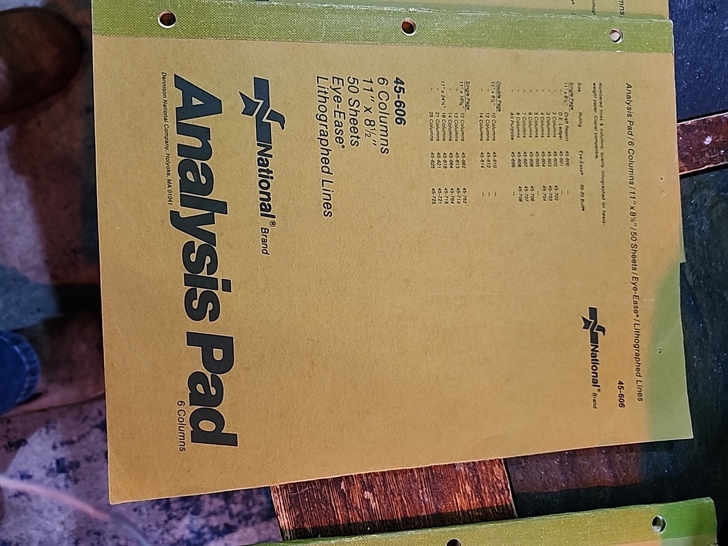 45-606 National Brand Analysis Pad Eye-Ease 6 Column 50 Sheets 11 x 8.5 – NOS
