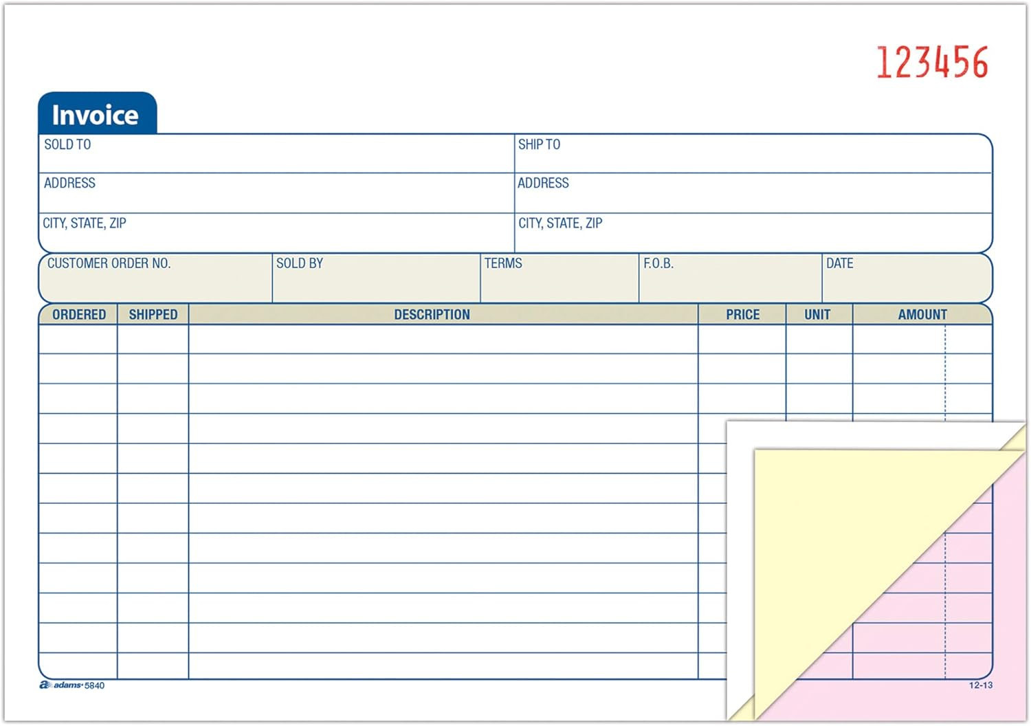 Invoice Book, 3-Part, Carbonless, 5.56 X 8.44 Inch, 50 Sets per Book, Whi