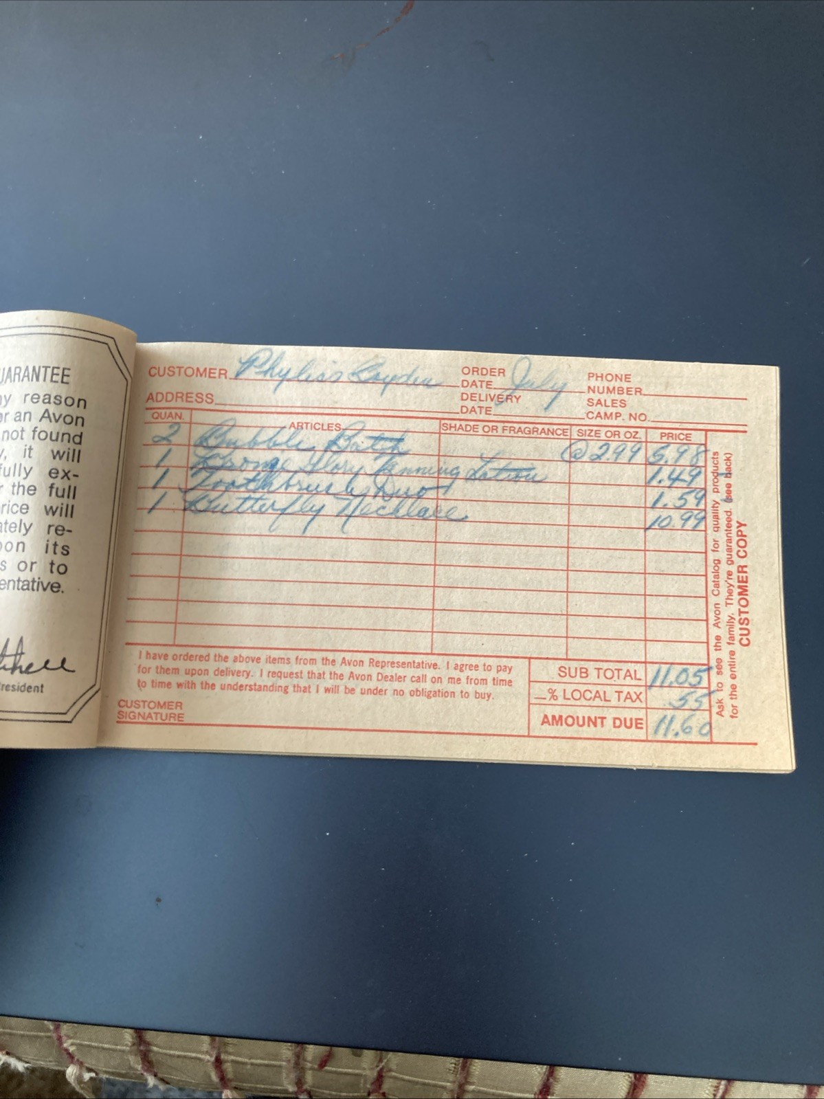 Vintage 1977 Used AVON Order Book Receipt Books Set of 2