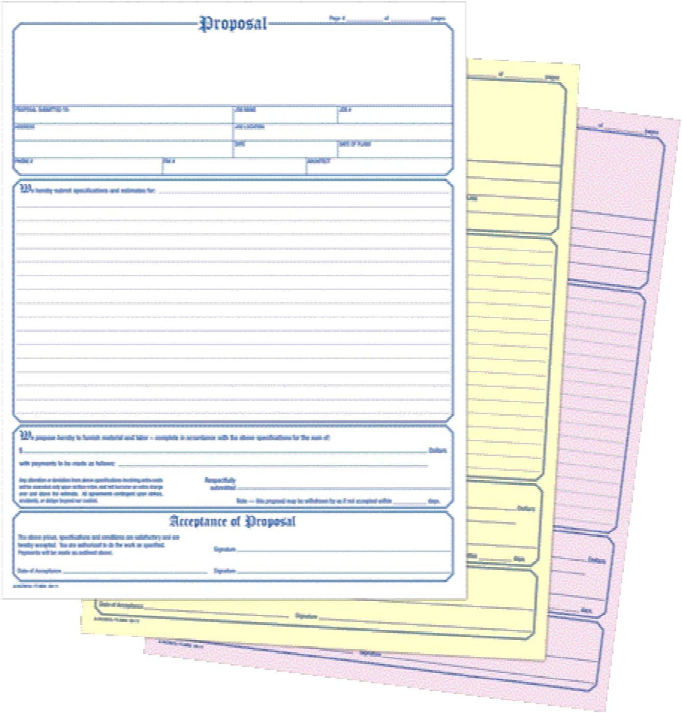 3-Part Contractor Proposal Forms, Carbonless 50-Pack, 8.5×11.44 Inch