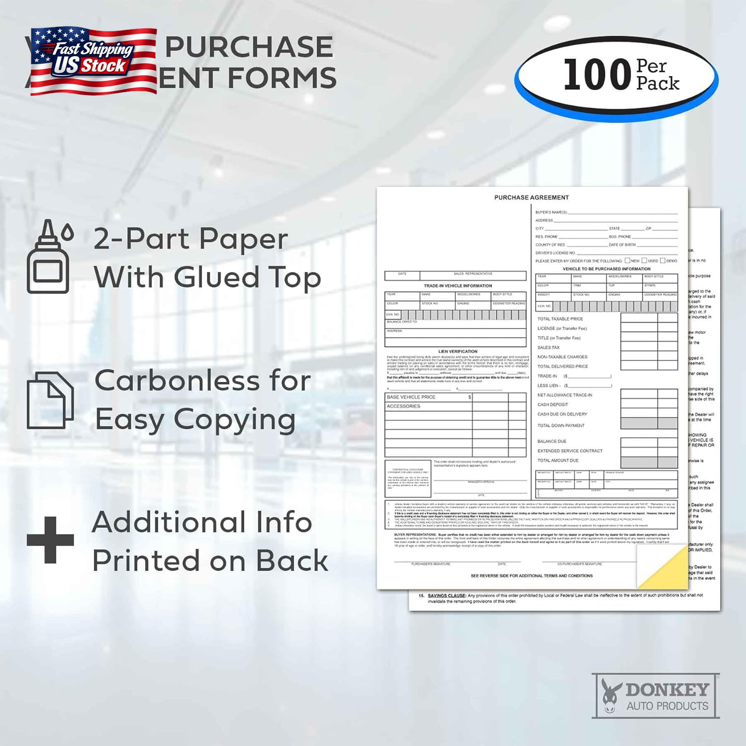 Vehicle Purchase Agreement Forms (2-Part) (100 per Pack)