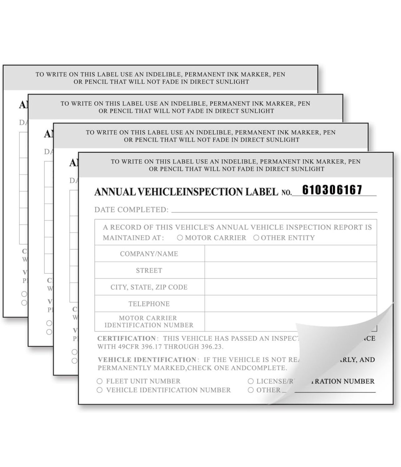 Annual Vehicle Inspection Report Form 25-pk 3-Ply Carbonless, 8.5″ x 11.75″ +…