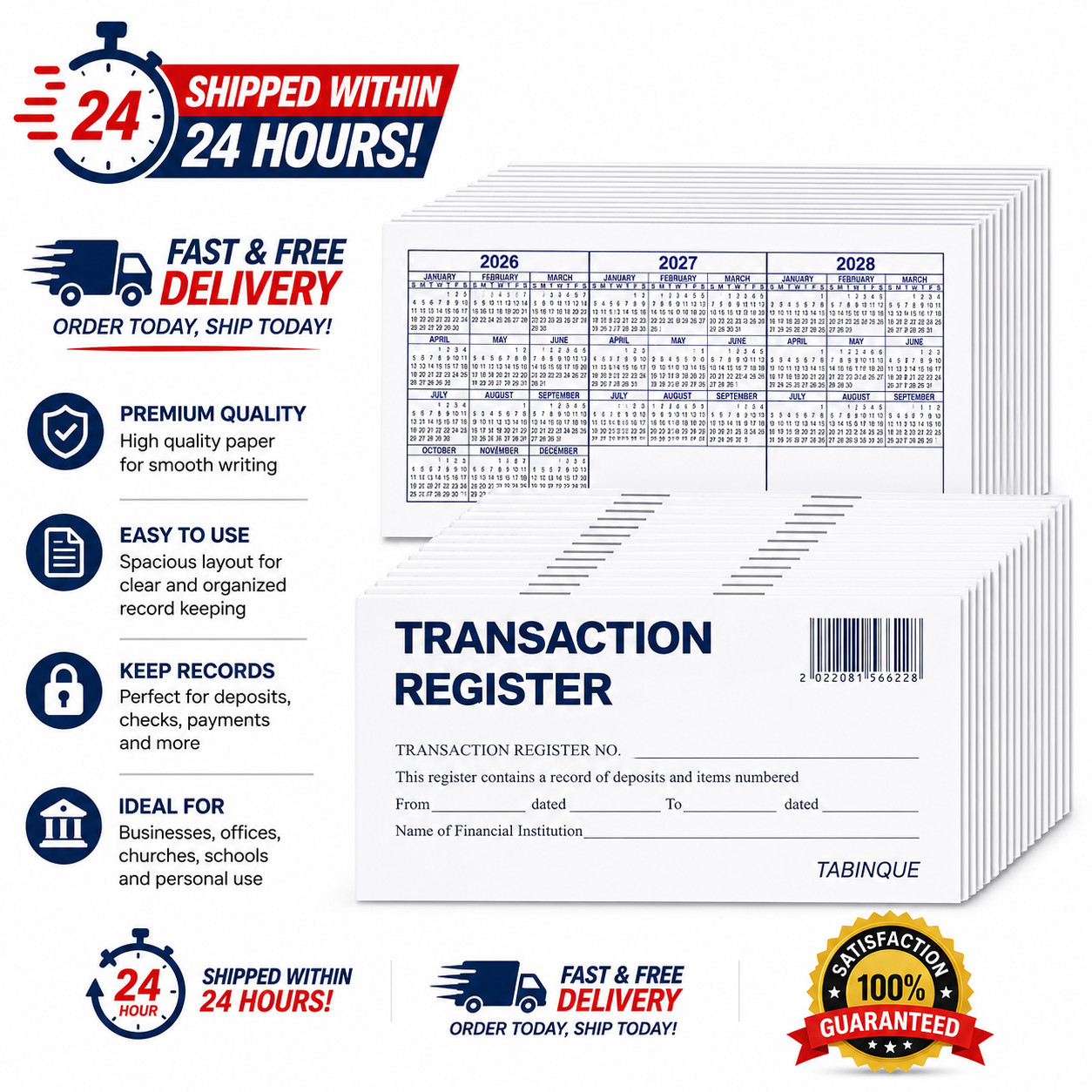 24 PCS Check Registers for Personal Checkbook, Easy to Read Checkbook RegisteR