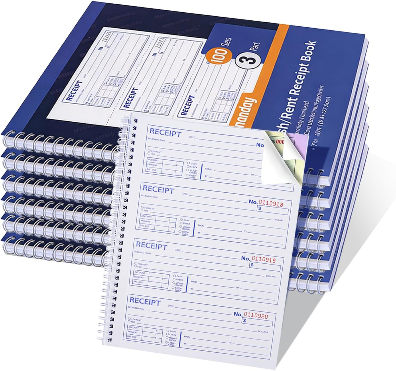 6 Pack Large Money and Rent Receipt Books with Cardboard Insert,7-5/8″ X 10-7/8″