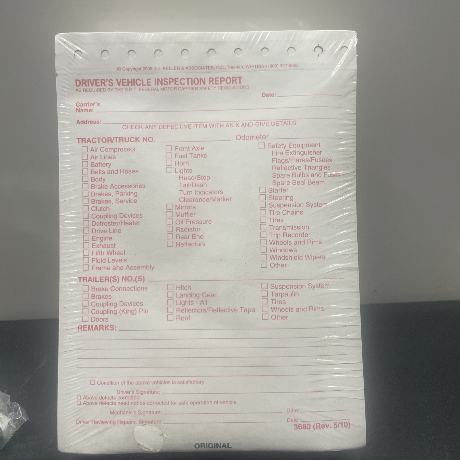 Tractor Truck Driver’s Vehicle Inspection Report 250-pk., 2-Ply Carbonless