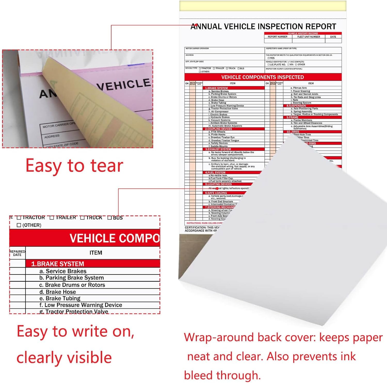 20-Pack Annual Vehicle Inspection Report Forms with Red FMCSA Aluminum Labels, 3