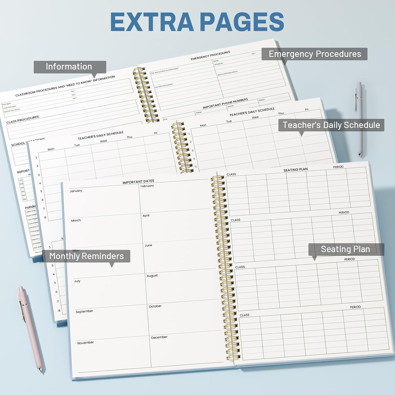 SUNEE Teacher Class Record Book for 9-10 weeks, 36 Names, 8.5×11 Inch, 104 Pages