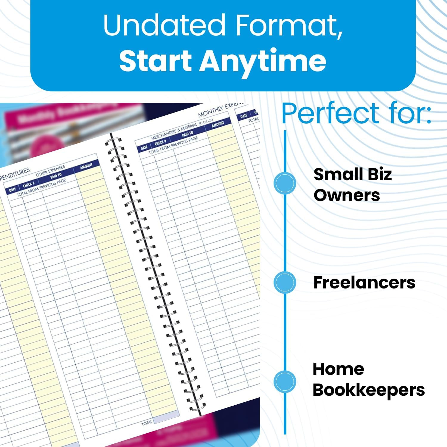 Monthly Bookkeeping Record Book – 8.5″ x 11″ Spiral Bound 4 Column Ledger 128 Pa