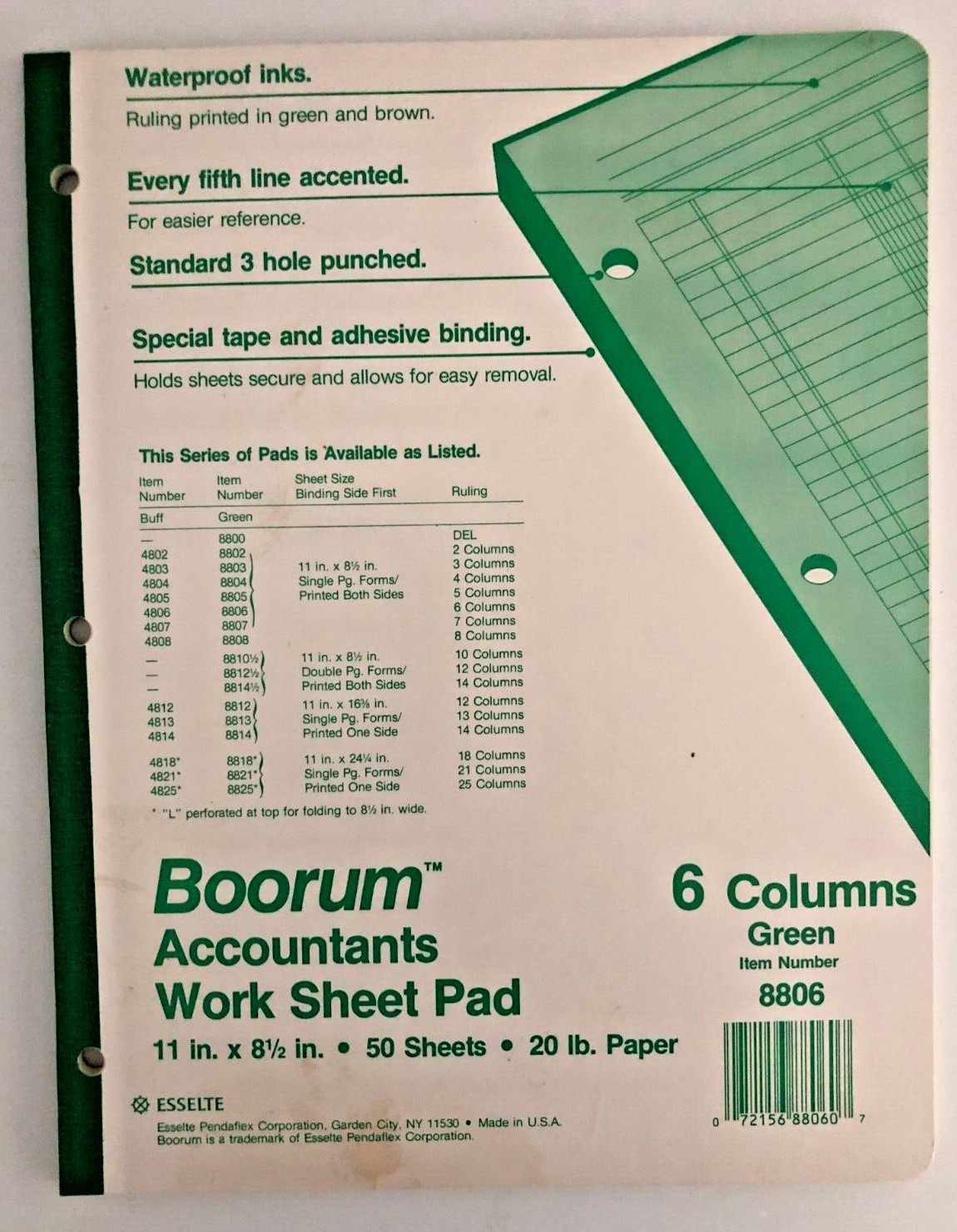 Vtg Boorum Columnar Acctg Work Sheet Pad 6 Column 8806 50 Sheets Blank Green Pgs