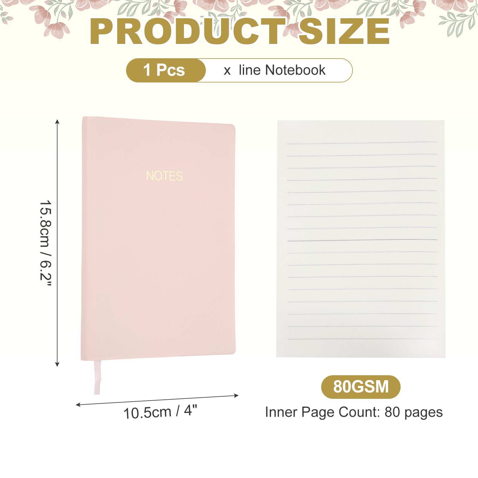 Line Notebook, C6 Pocket Journal Notebook, Cherry Pink