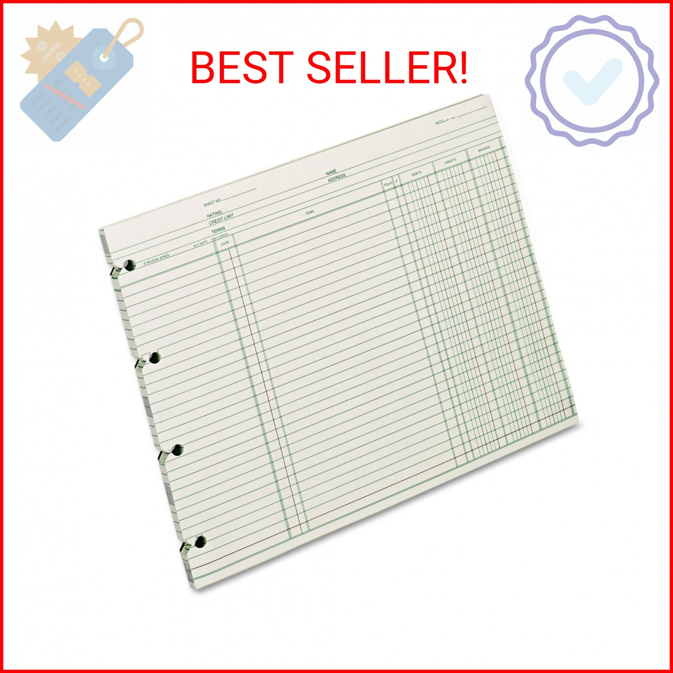 Wilson Jones Ledger Paper, Balance Ledger, 9-1/4″ x 11-7/8″, Green, 100 Sheets (