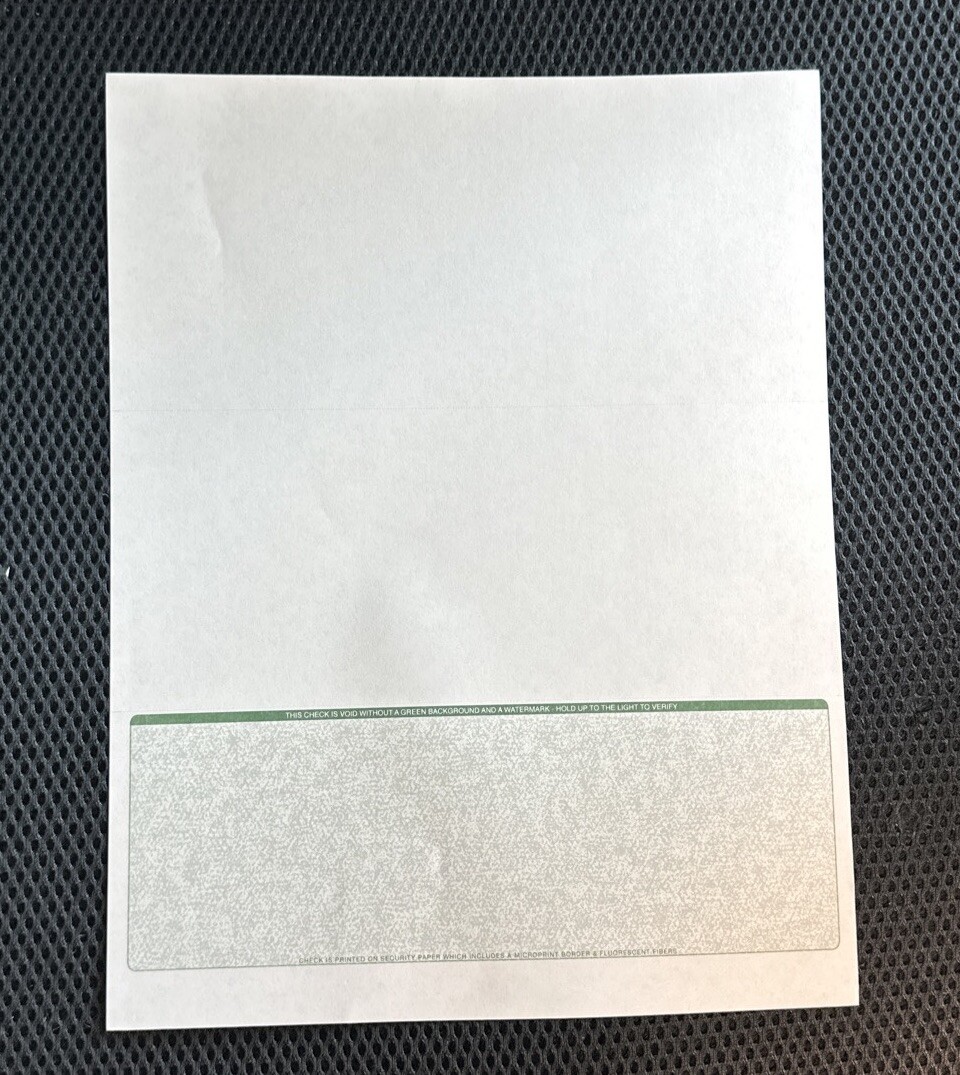 500 High Security Blank Check Stock Paper – Check on bottom- Green