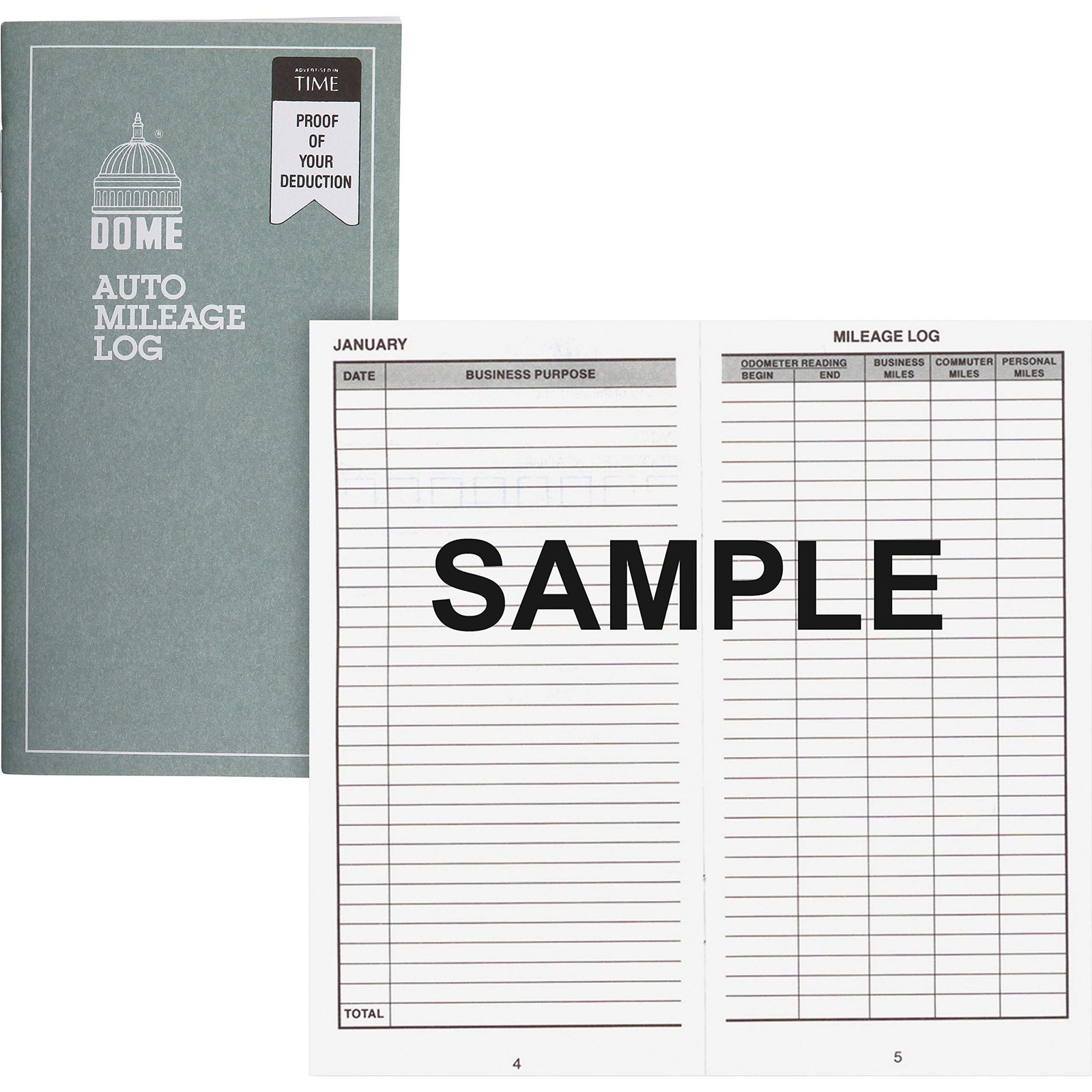 Dome Auto Mileage Log, Undated, 32 Forms [Set of 3] 6 1/2 In X 6 1/4 In, Gray