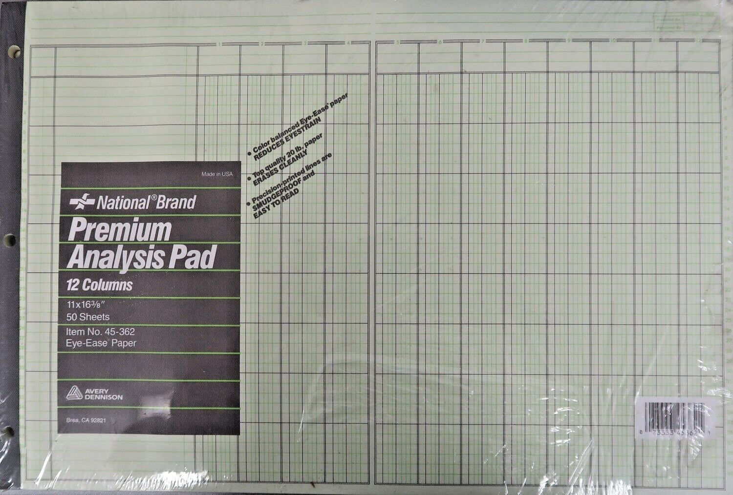 National Analysis Pad 12 Column & Name Space Eye Ease 50 Sheets Per Pad Lot Of 2