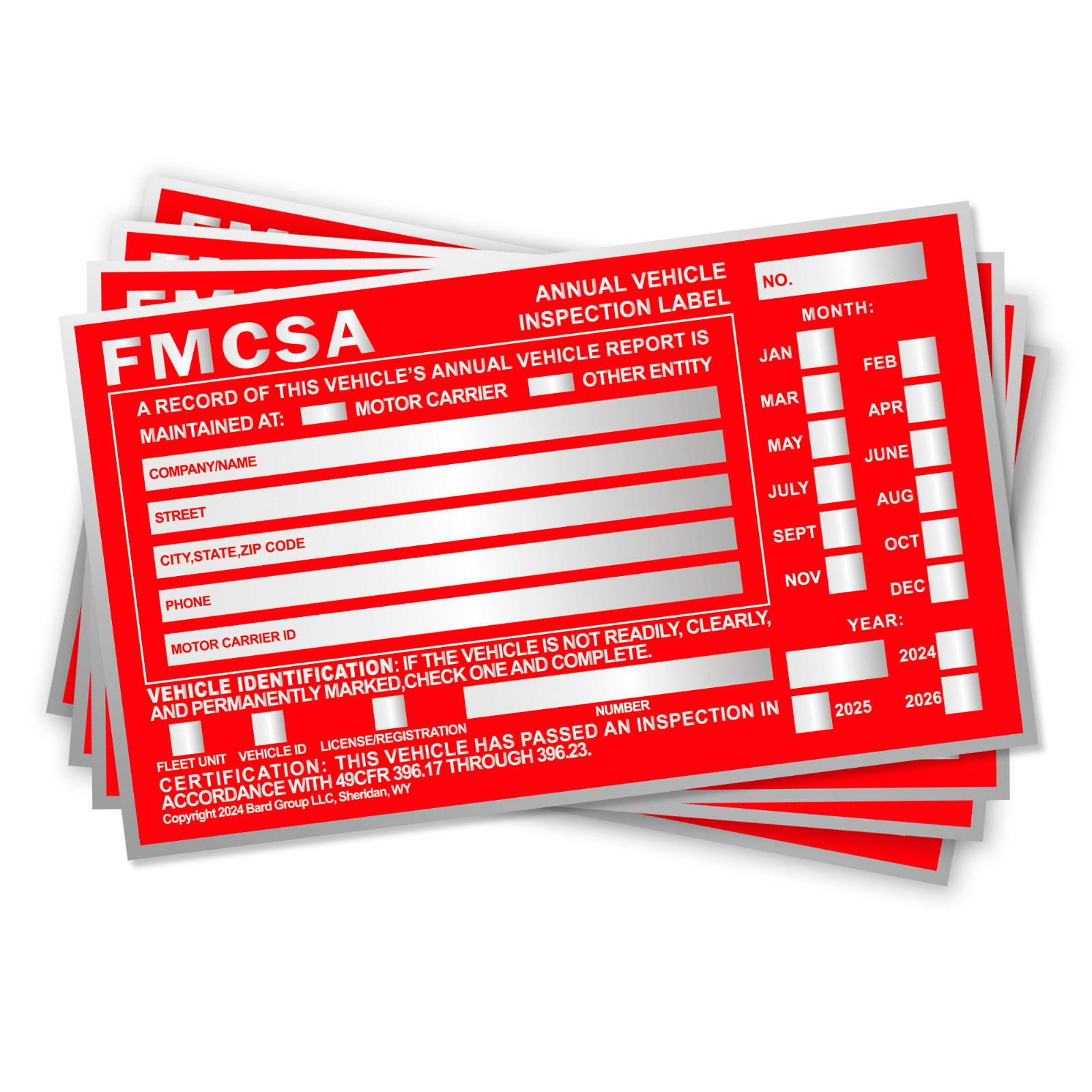 Annual Vehicle Inspection Label Sticker Aluminum FMCSA DOT 6″ x 3.5″. 60-PACK.