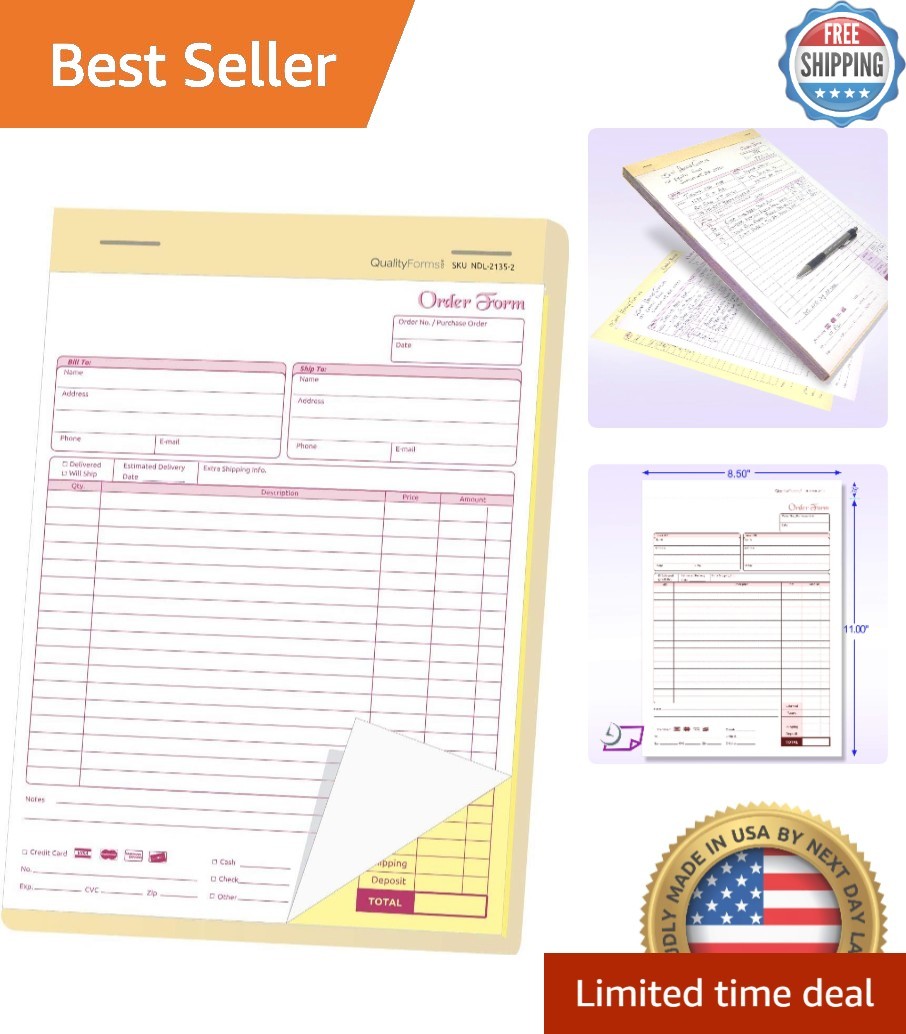 Durable Bound Carbonless Order Forms – Extra Space for Customer Info, 50 Sets
