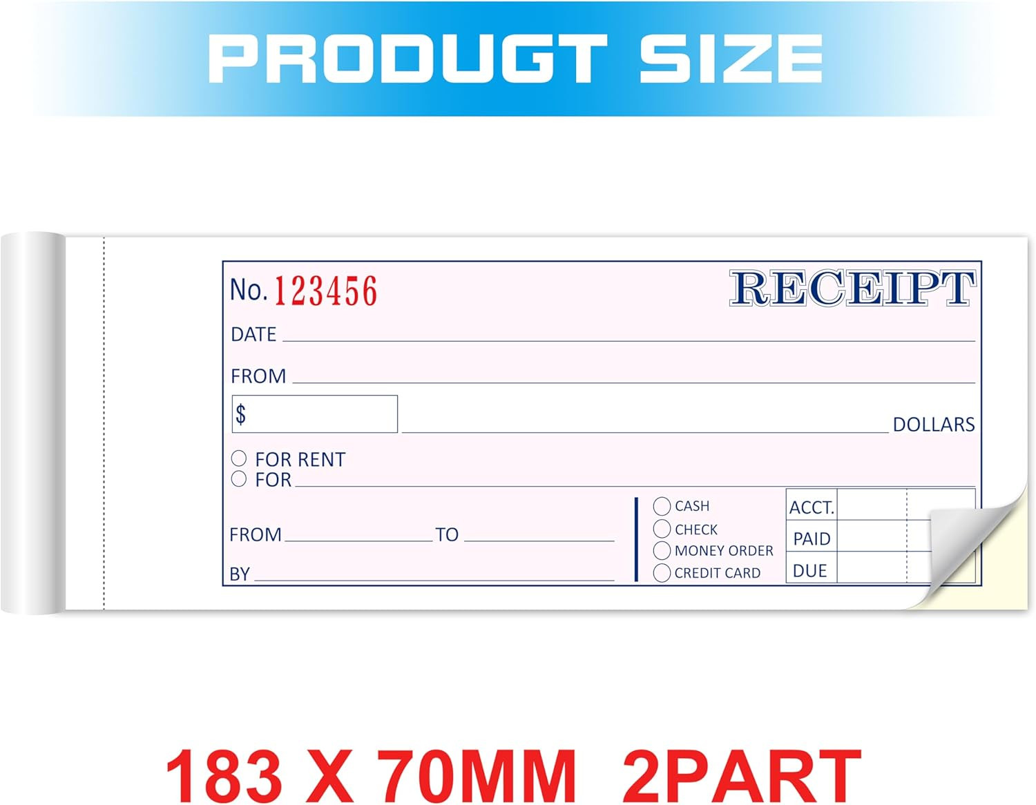 Receipt Book 2 Pack 2 Part Carbonless 50 Sets Per Book Rent Receipts 2.75×7.2in