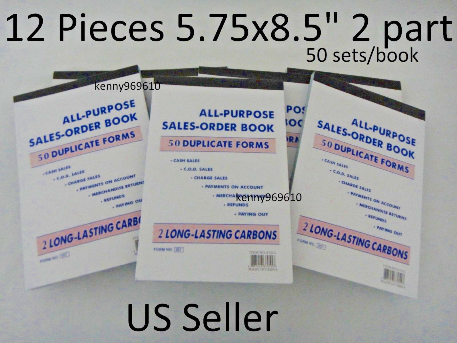 12X-Sales Order Book Receipt Invoice Duplicate 50 sets Forms 5.75″ X 8.50″ USA