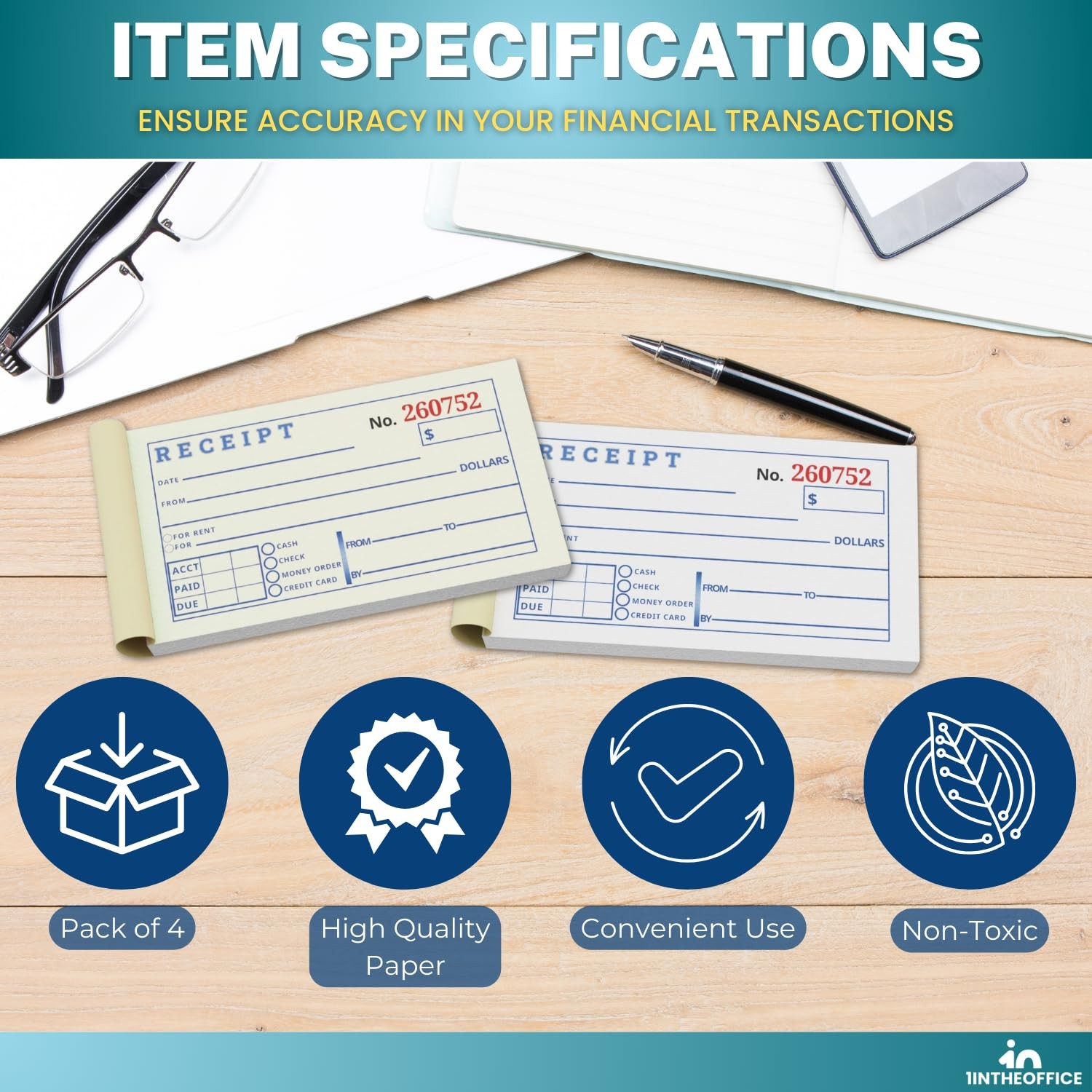 Receipt Book with Carbon Copies, Rent Receipt Book, Cash Receipt Book, 2-3/4 …