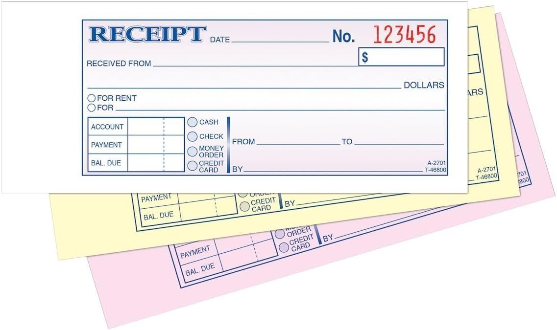 Carbonless 3-Part Receipt Book for Rent & Payments – 50 Sets, Compact & Durable