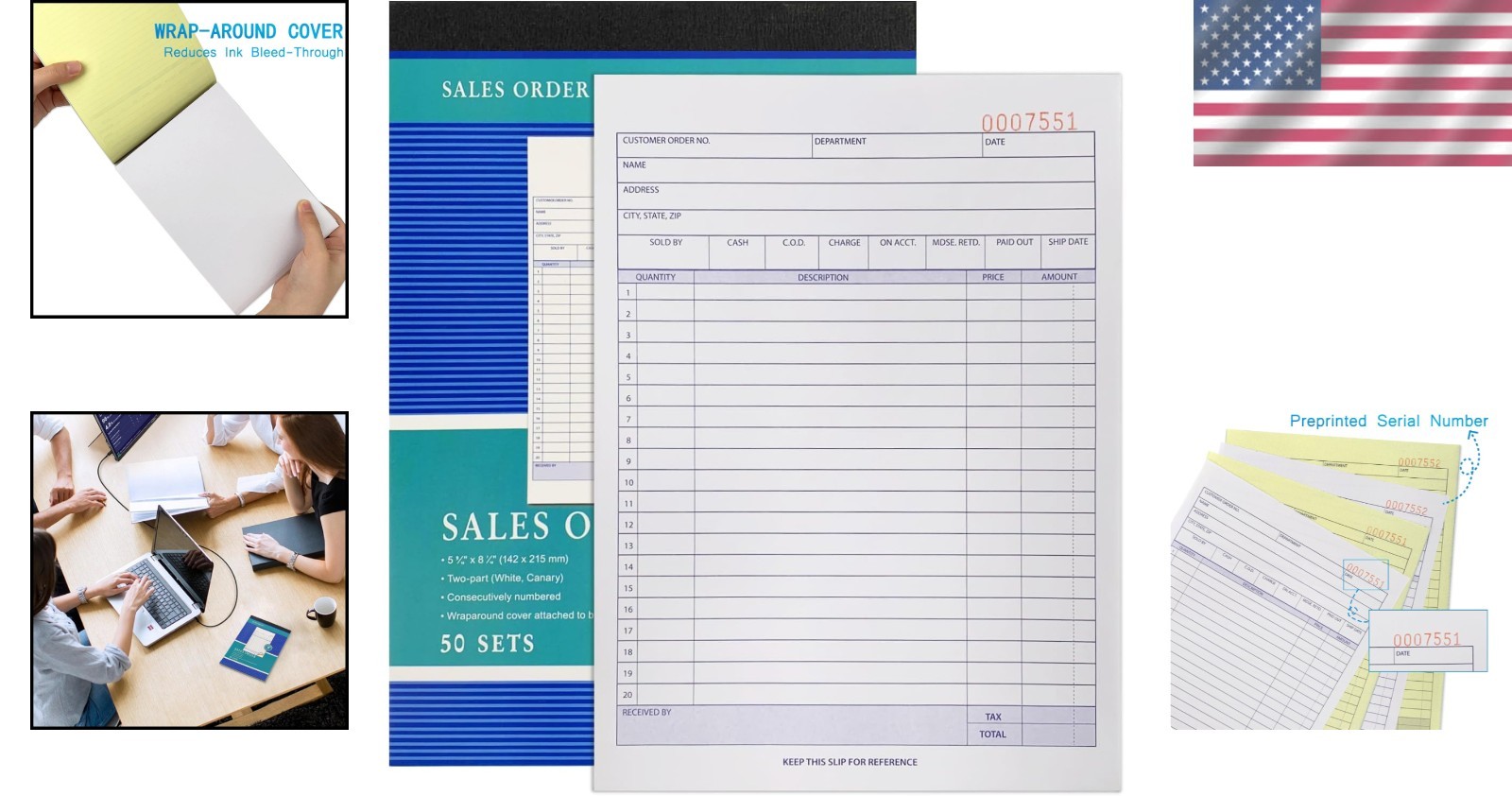 Professional Carbonless 2-Part Receipt Book, 5.5″x8.5″, 50 Sets, Durable Design