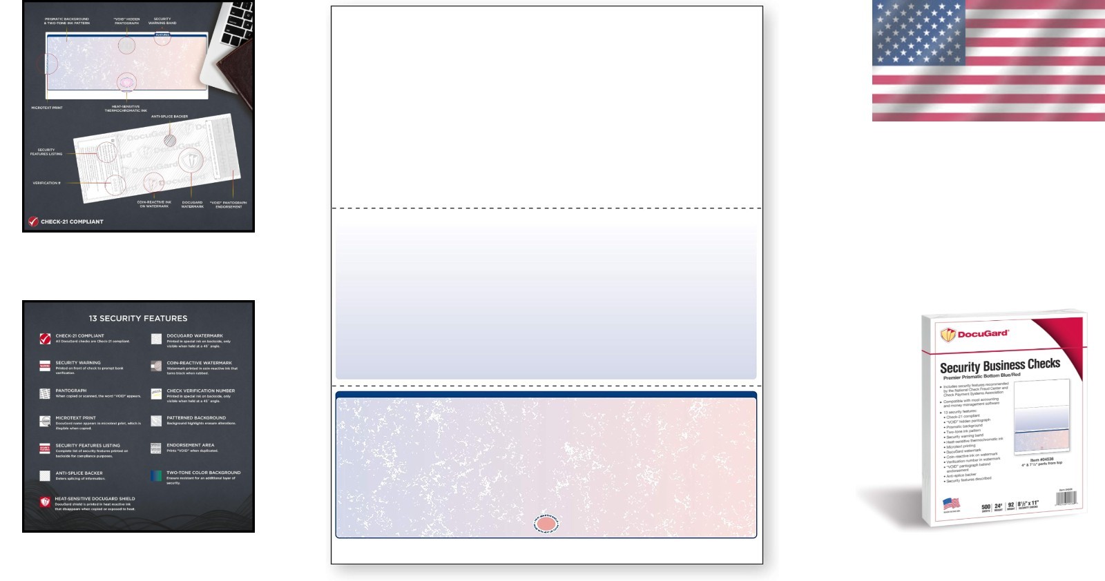Professional Business Check Paper – 500 Blue/Red Checks with Security Features
