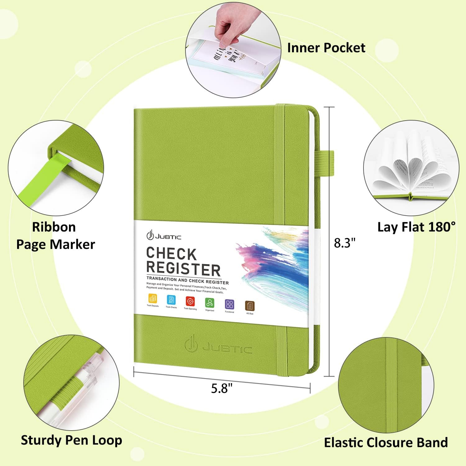 A5 Check Registers for Personal Checkbook, Ledger Transaction Registers Log Book