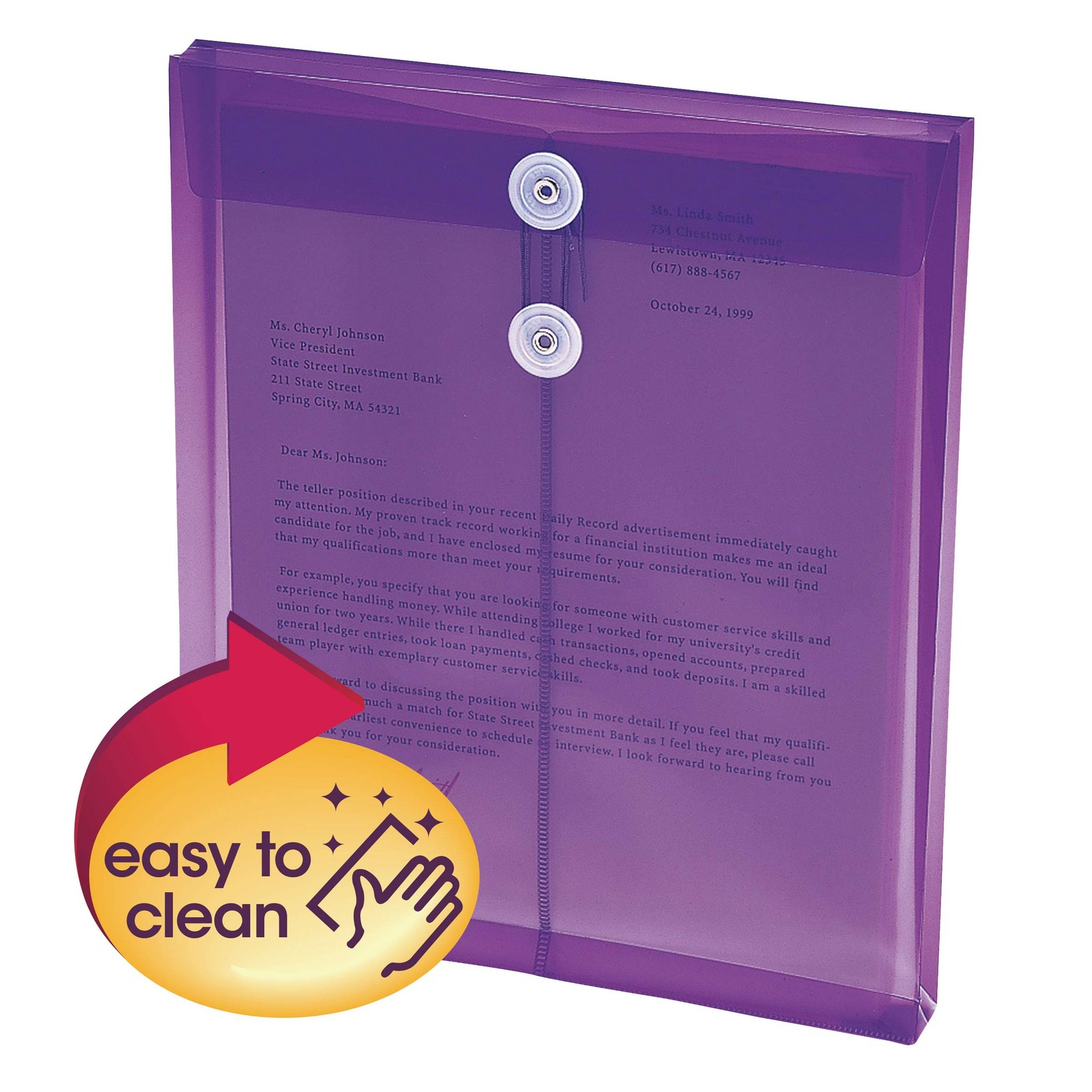 Smead Poly Envelope, 1-1/4″ Expansion, String-Tie Closure, Top Letter, Purple