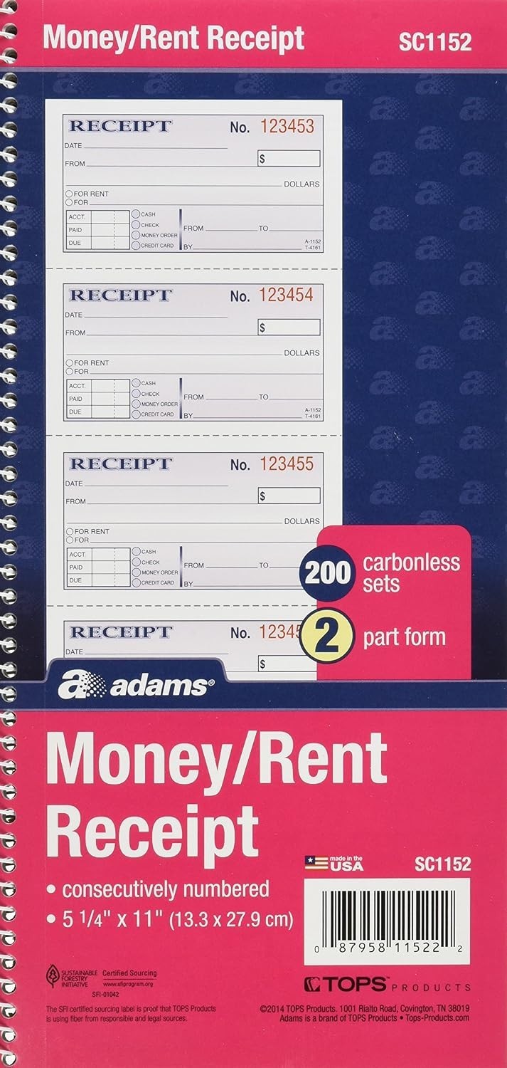 2-Part Carbonless Rent Receipt Book 200 Sets