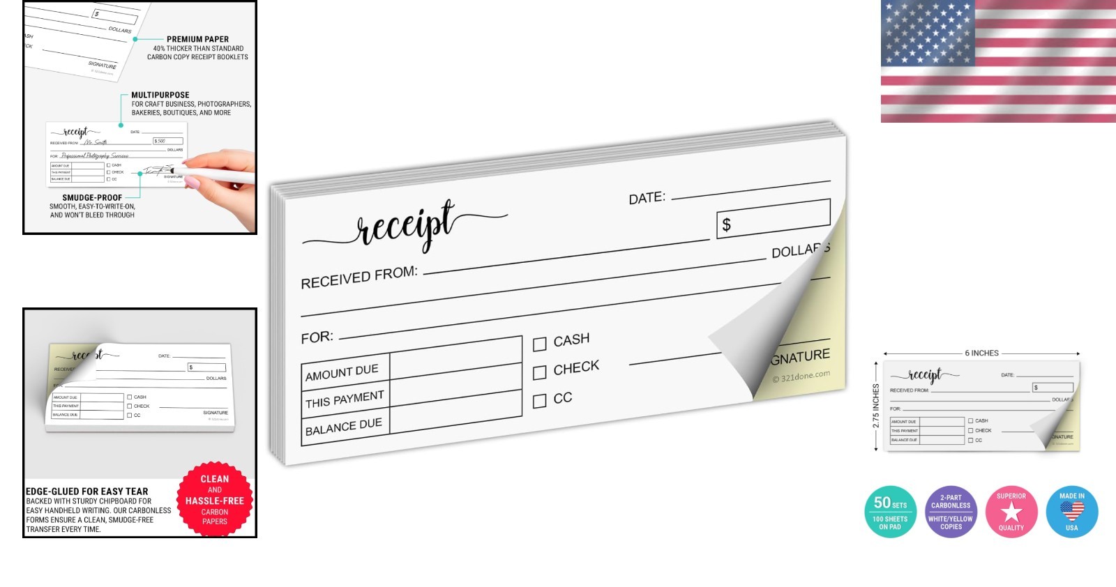 2.75×6 Pocket Size Carbonless Receipt Book – Stylish 50 Set Notepad for Boutique