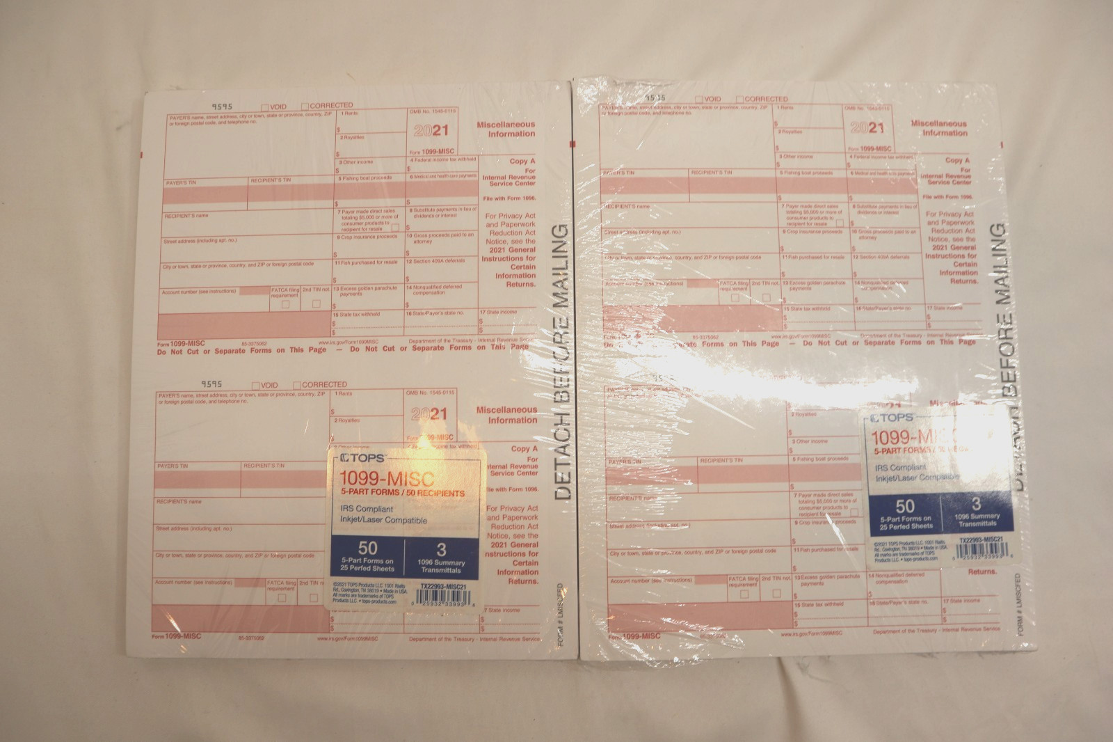 TOPS IRS TAX FORM 1099-MISC – 50 5-PART FORMS EACH PACK – 2 PACKS – BRAND NEW **