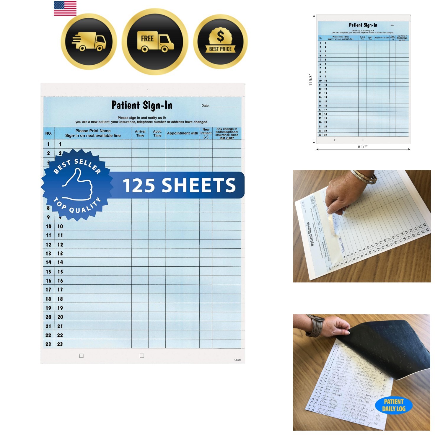Patient Sign-In Label Forms, 8-1/2″ x 11″ Form, Blue, 23 Labels/Sheet, 125 Sh…