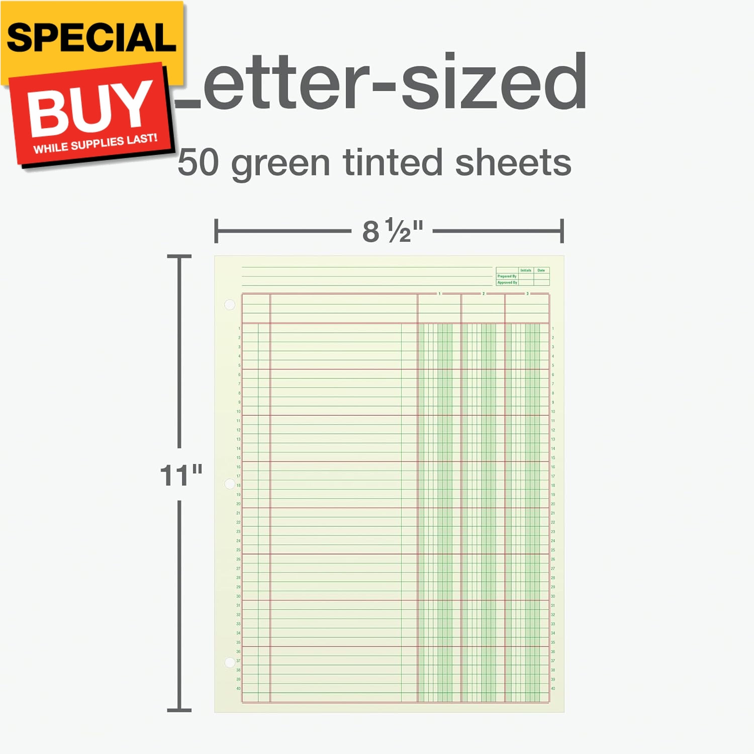 Columnar Analysis Pad, 3 Column, 8 1/2 X 11, Single Page Format, 50 Sheets/pad (