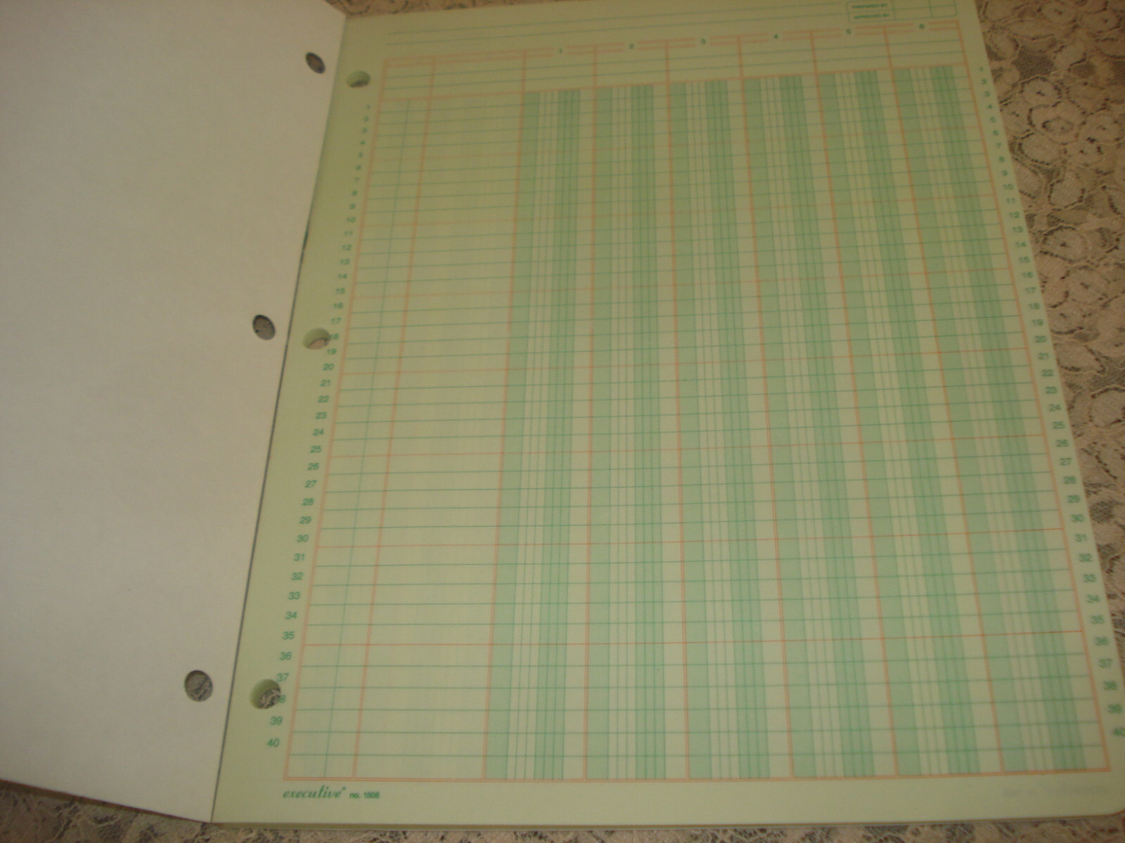 Vtg Stuart Hall Executive 8.5 X 11 Green Columnar Pad 50 Sheets 6 Columns 1506