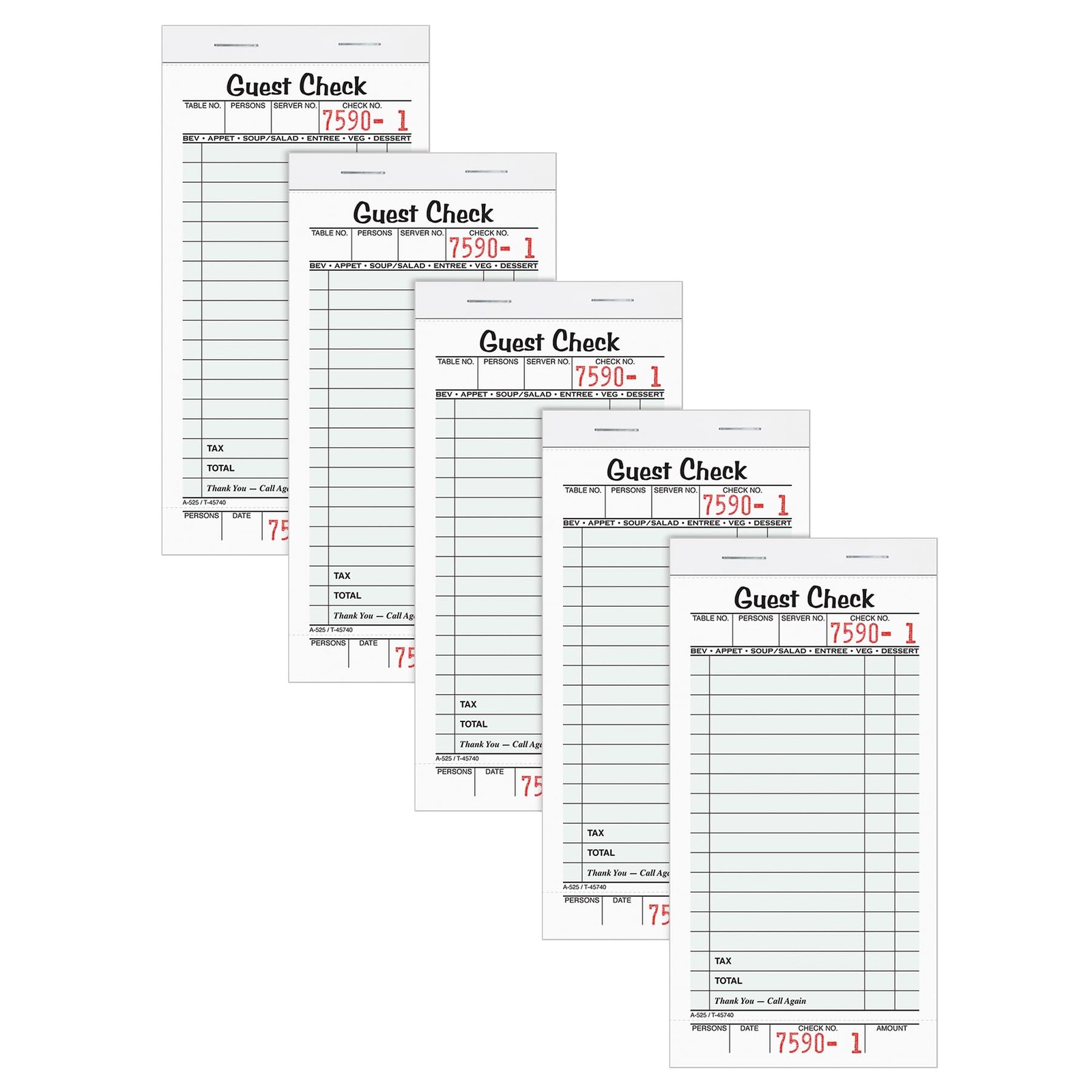 Adams Guest Check Pads, Single Part, Perforated, 3-2/5 x 6-3/4 Inches, White