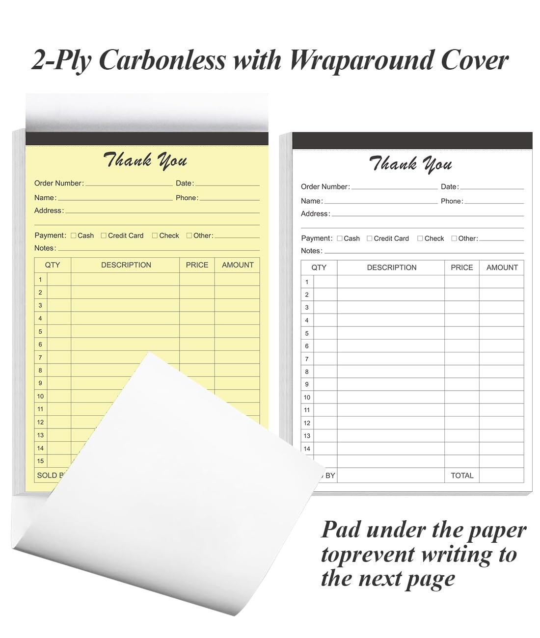 (5-Pack) Thank You Receipt Book – 5.5″ x 8.5″ Cardboard 2-Part Carbonless…