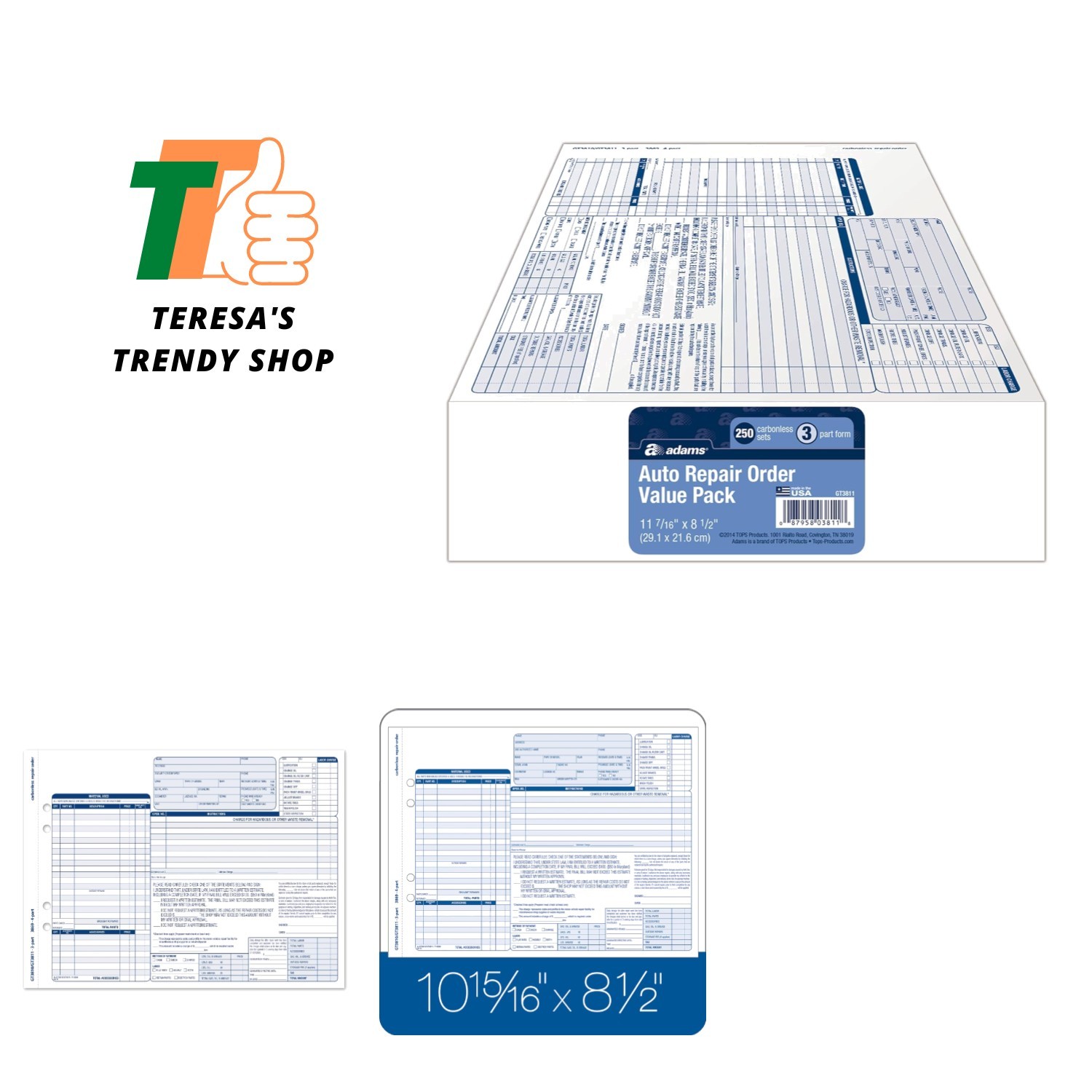 Organize Auto Services with 250 Garage Repair Order Forms, 8.5 x 11