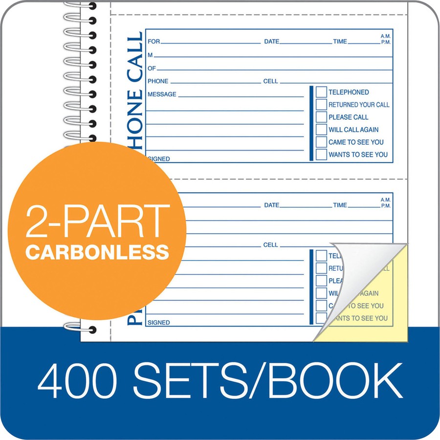 Adams SC1154D Spiral Bound Phone Message Book 400 Sheets 11×5.25