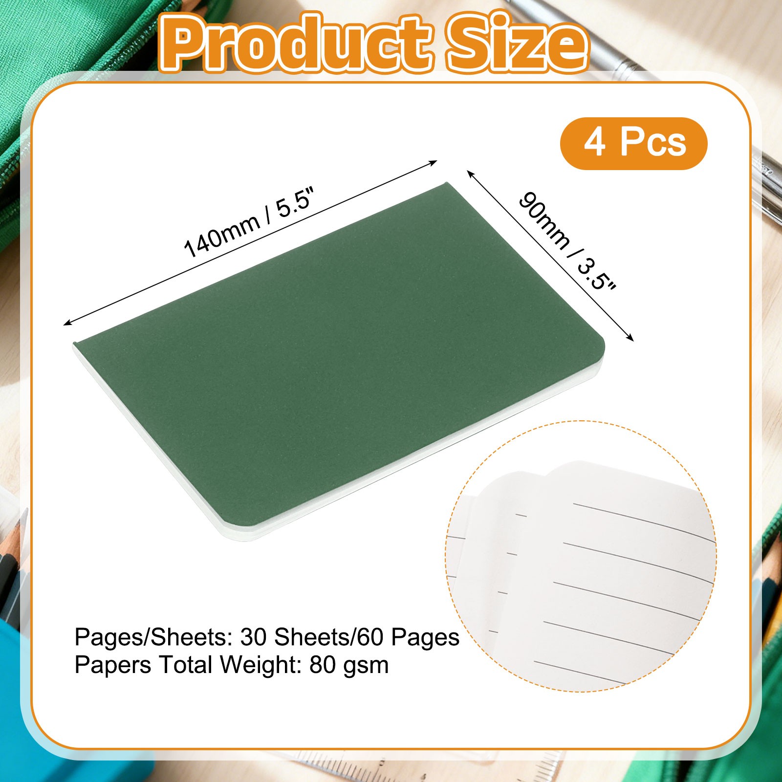 4 Pack A6 Notebook, A6 Journal Mini Notebook Pocket Kraft,Green Tone