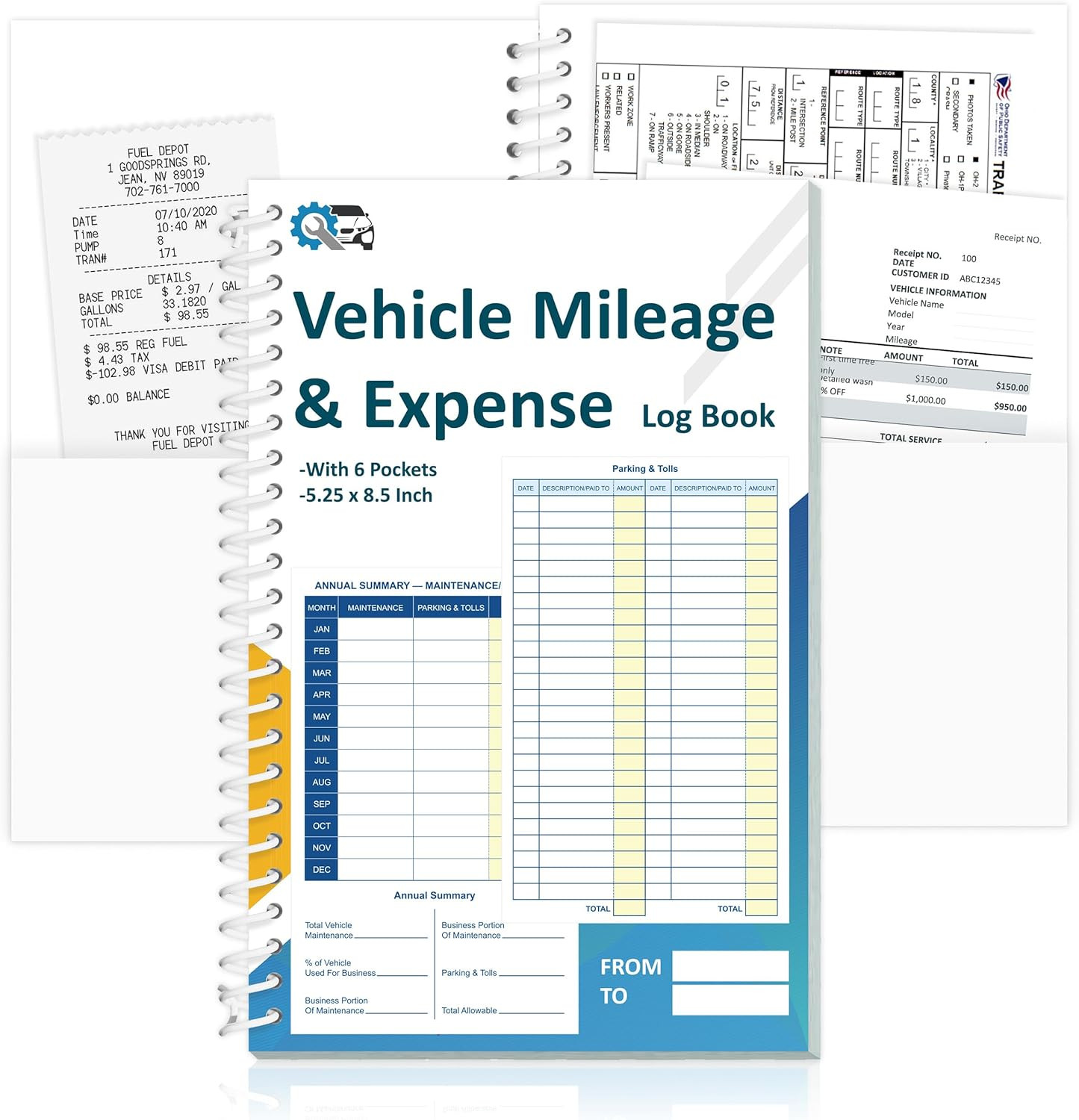 1 Pcs Auto Vehicle Mileage and Expense Journal with 6 Pockets 600+ Entries 5-1/4