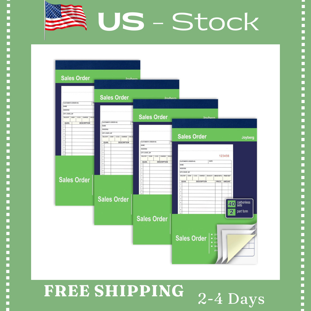 4 Pack Receipt Book, 4.17Inx7.2In Receipt Book with Carbon Copies, 2-Part Carbon