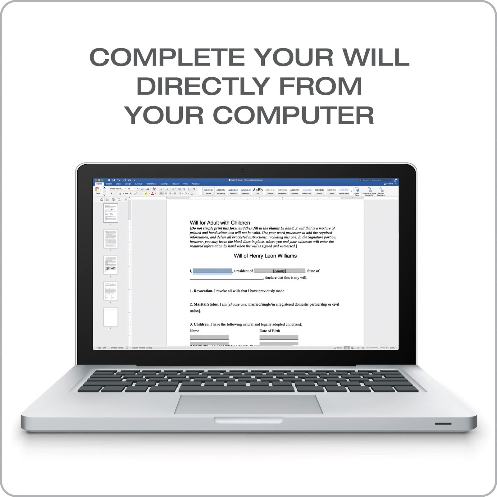 Adams Last Will & Testament Forms, 8.5 x 0.12 x 11 inches, White