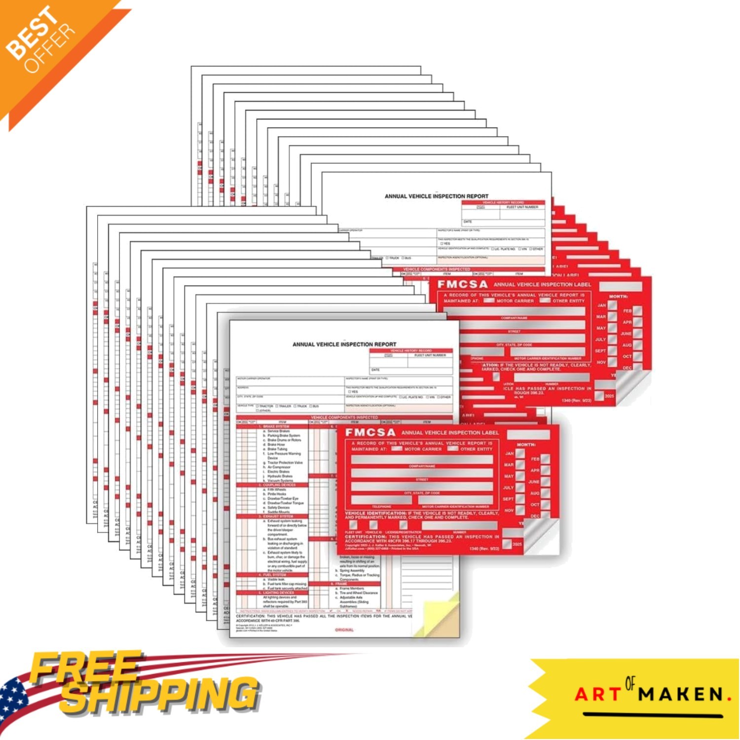 25-Pack DOT Compliant Vehicle Inspection Forms & Durable Aluminum Labels